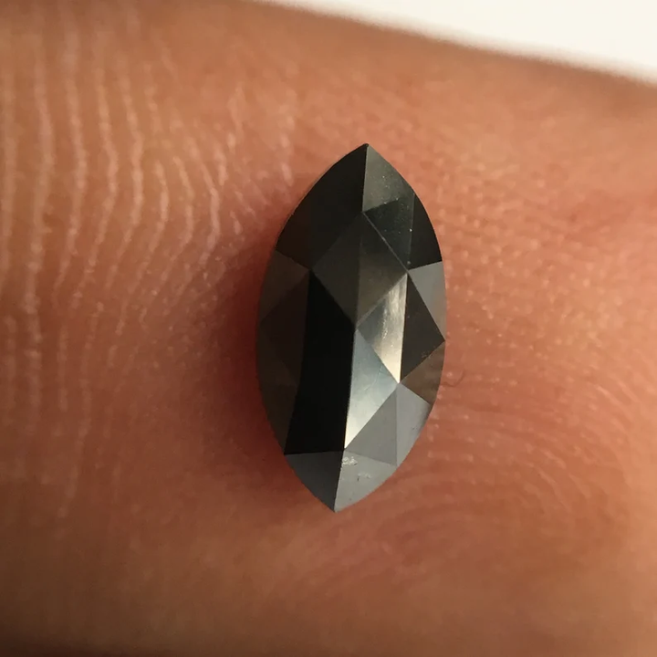 0.75 Ct, 8.16 MM Marquise Rose Cut Black Natural Loose Diamond