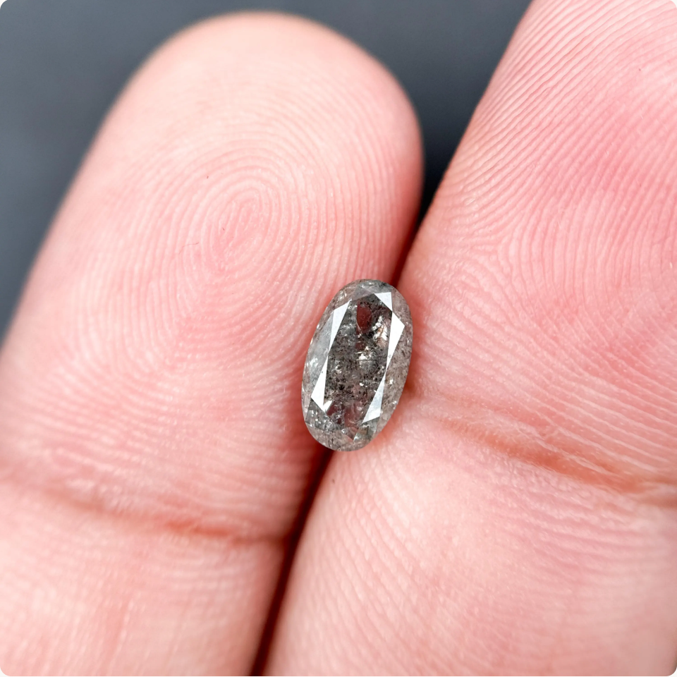 1.09 Ct Oval Rose Cut Grey Natural Galaxy Diamond