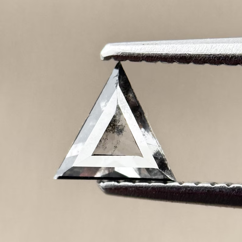 0.39 Ct Triangle Rose Cut Grey Natural Salt and Pepper Diamond