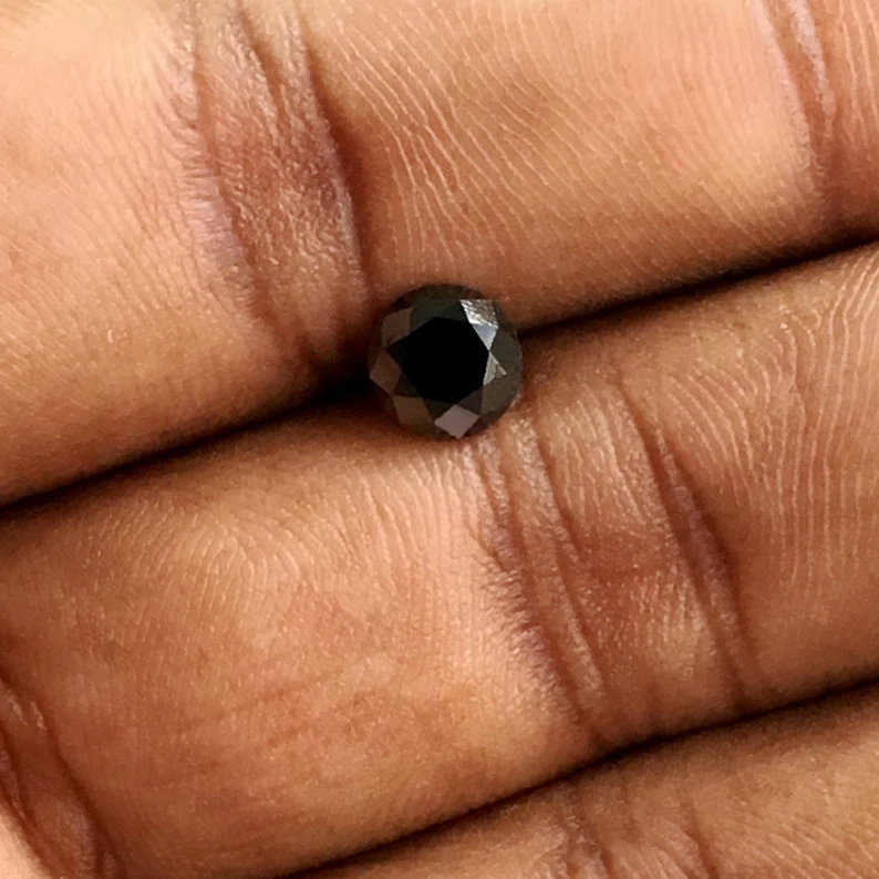 1.45 Ct Round Brilliant Cut Black Natural Loose Diamond, 6.69 MM Round Diamond