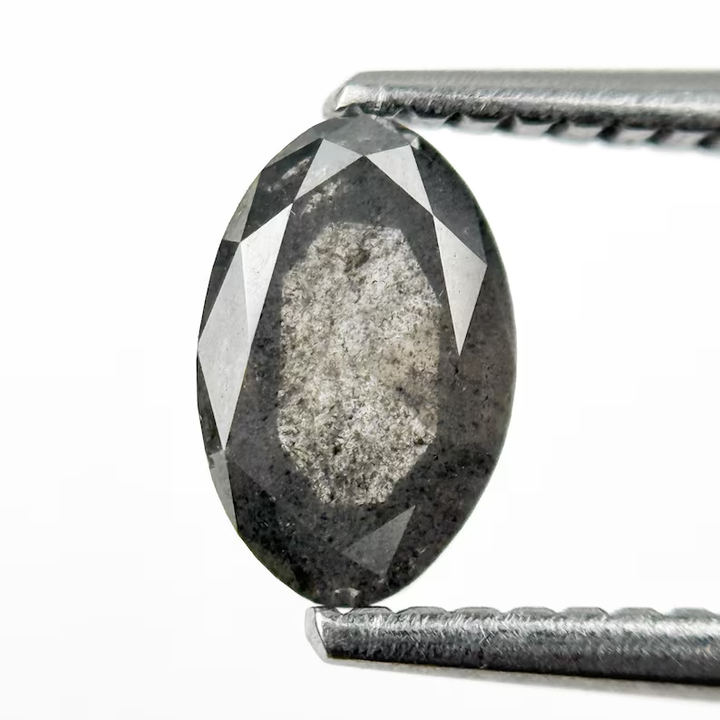 0.76 Ct Oval Rose Cut Grey Natural Salt and Pepper Diamond