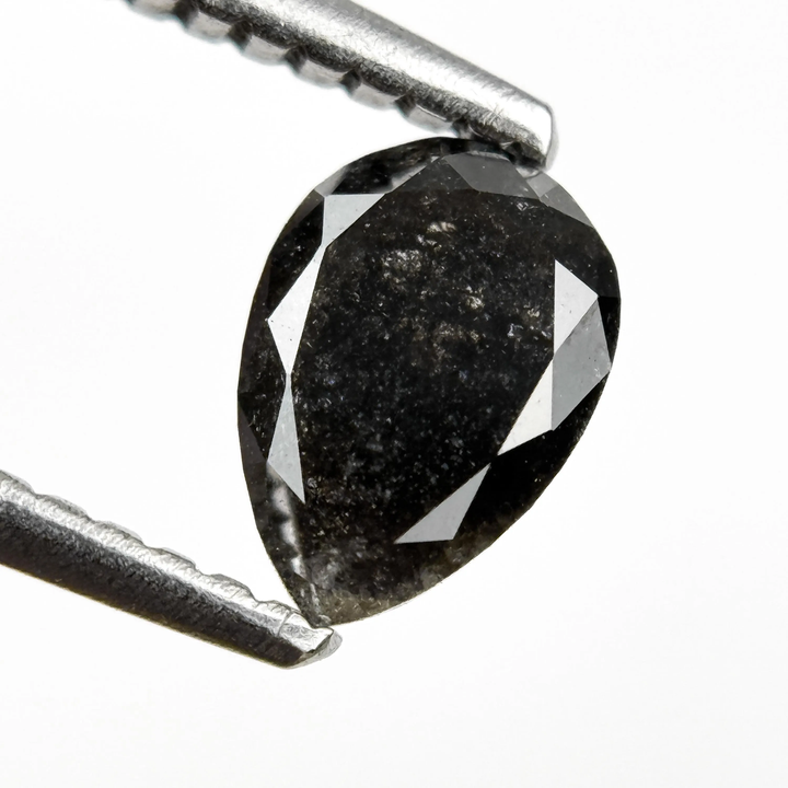 0.77 Ct Pear Rose Cut Black Natural Galaxy Diamond
