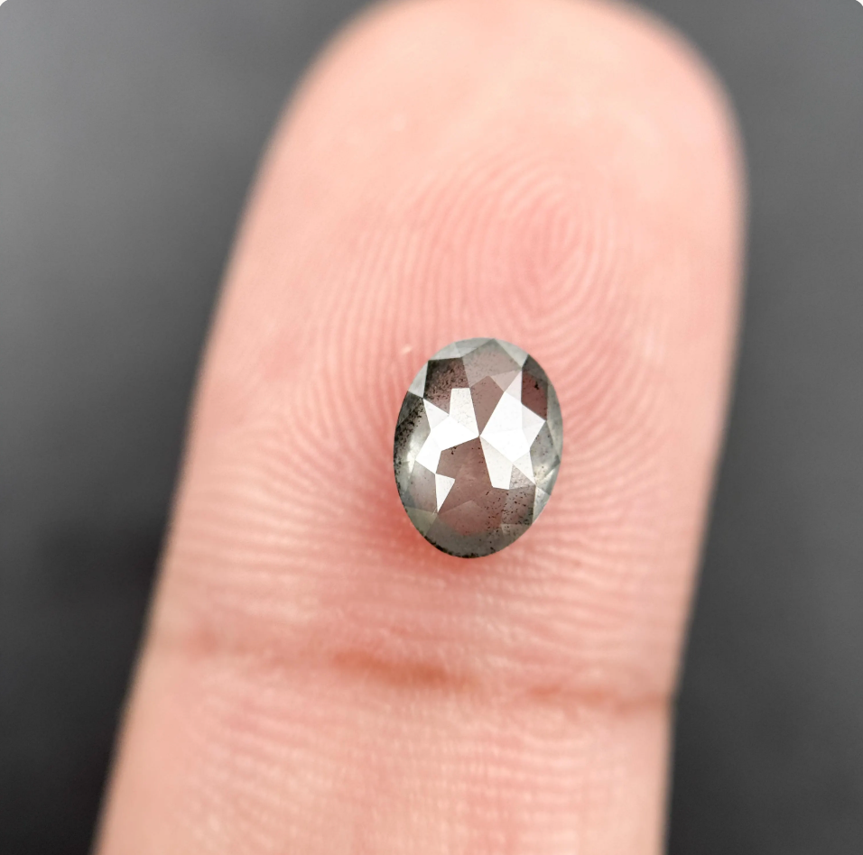 0.93 Ct Oval Rose Cut Grey Natural Salt and Pepper Diamond