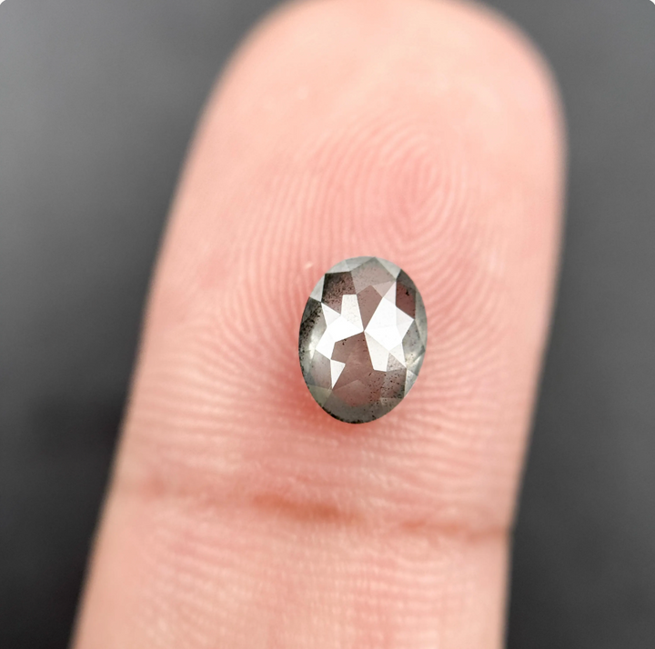 0.93 Ct Oval Rose Cut Grey Natural Salt and Pepper Diamond