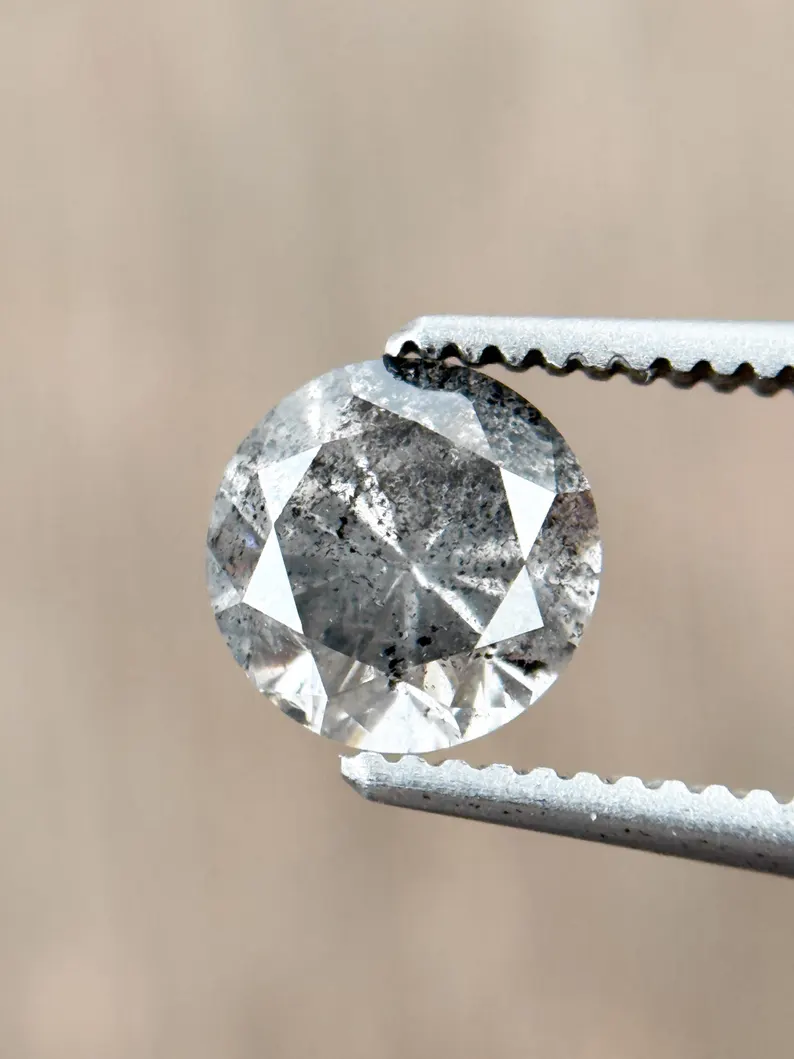0.95 Ct Round Rose Cut Grey Natural Salt and Pepper Diamond