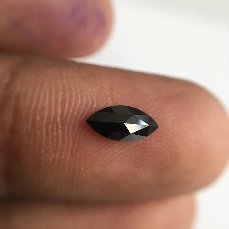 0.45 Ct Marquise Rose Cut Black Natural Loose Diamond, 8.11 MM Marquise Diamond