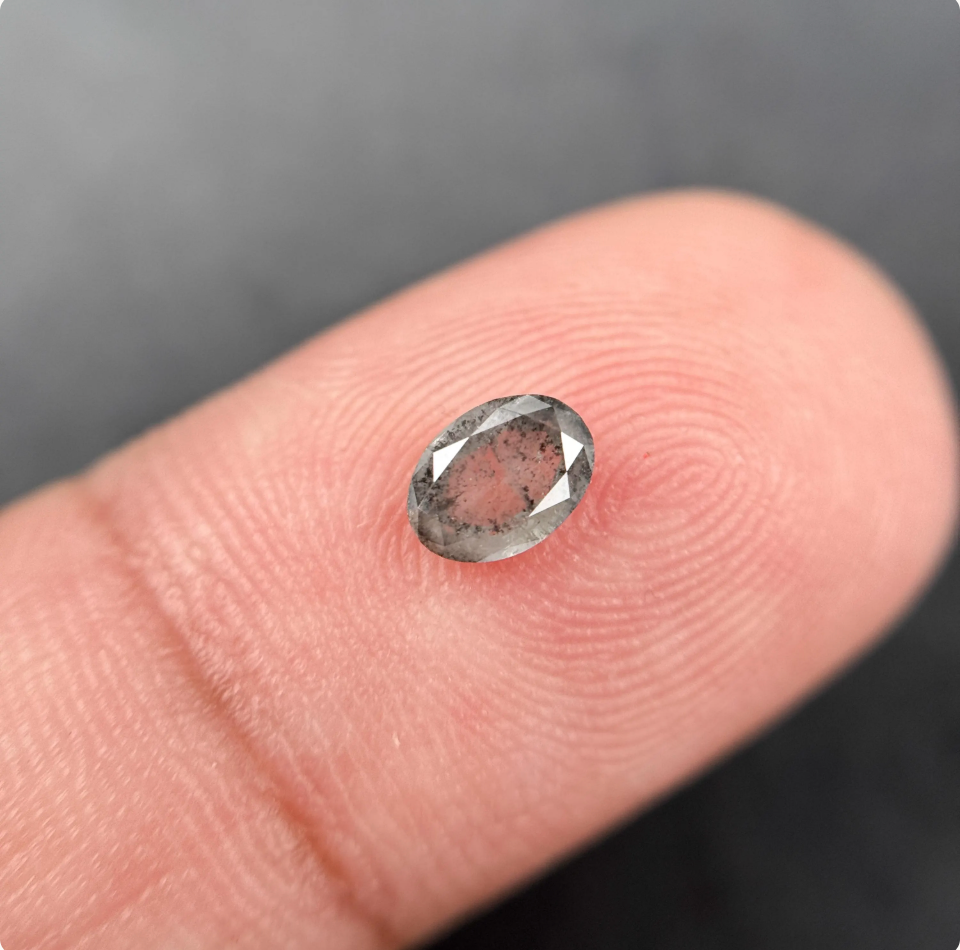 0.43 Ct Oval Rose Cut Grey Natural Salt and Pepper Diamond