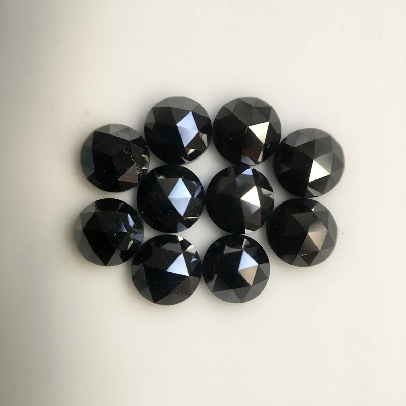 7.50 MM Round Rose Cut Black Natural Loose Diamond