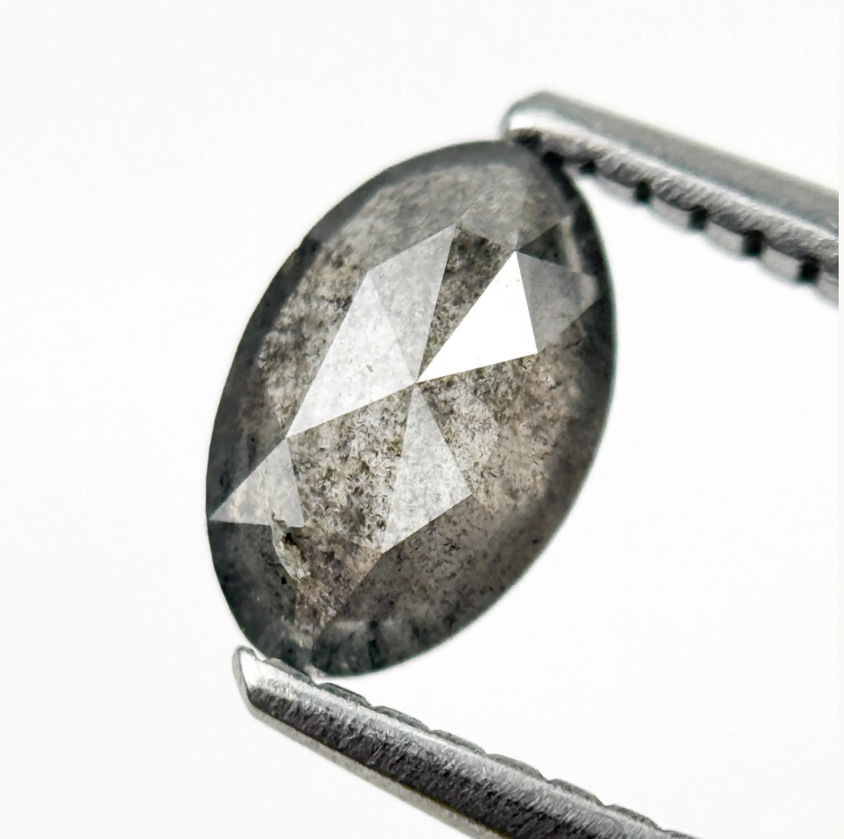 0.76 Ct Oval Rose Cut Grey Natural Salt and Pepper Diamond