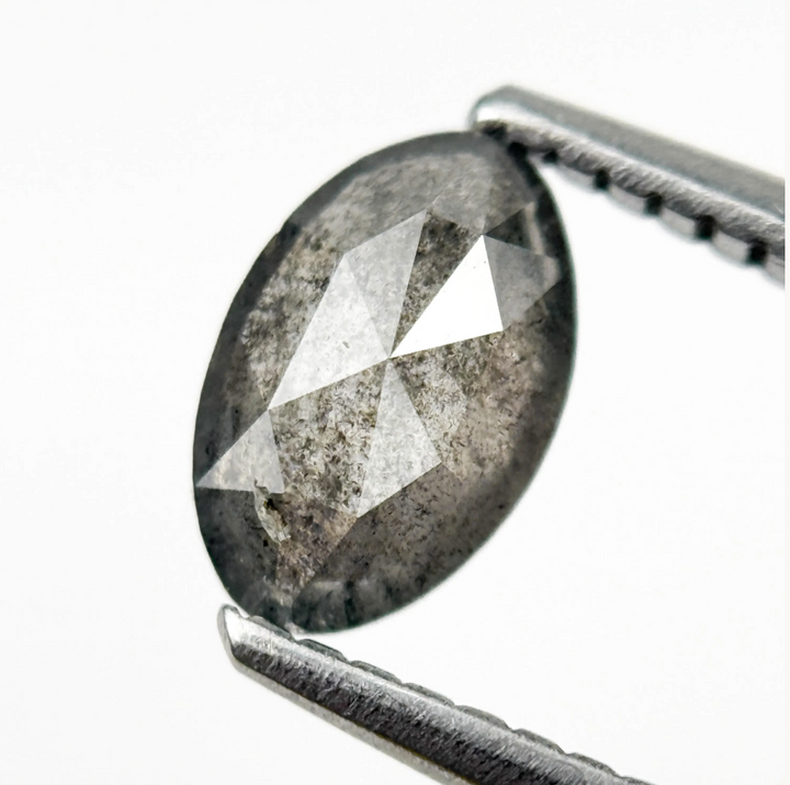 0.76 Ct Oval Rose Cut Grey Natural Salt and Pepper Diamond