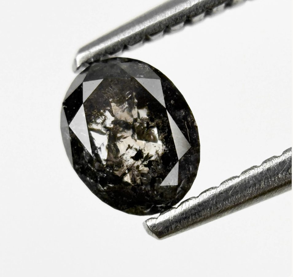 0.63 Ct Oval Rose Cut Grey Natural Galaxy Diamond