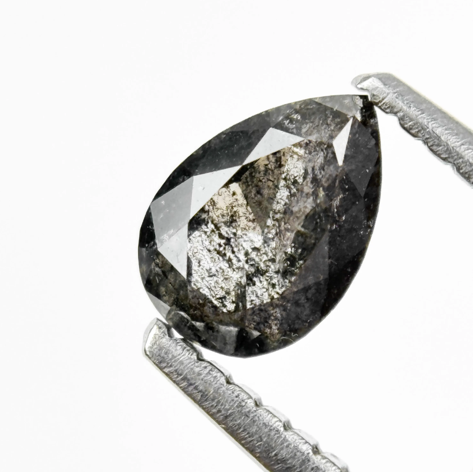 0.71 Ct Pear Rose Cut Grey Natural Salt and Pepper Diamond