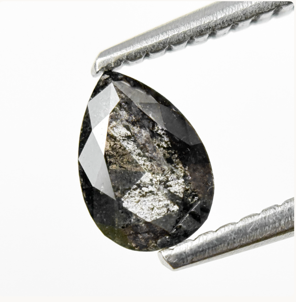 0.71 Ct Pear Rose Cut Grey Natural Salt and Pepper Diamond