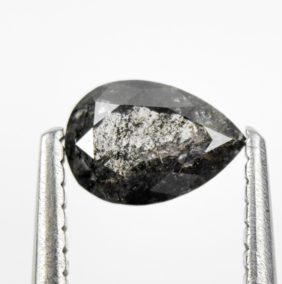 0.71 Ct Pear Rose Cut Grey Natural Salt and Pepper Diamond