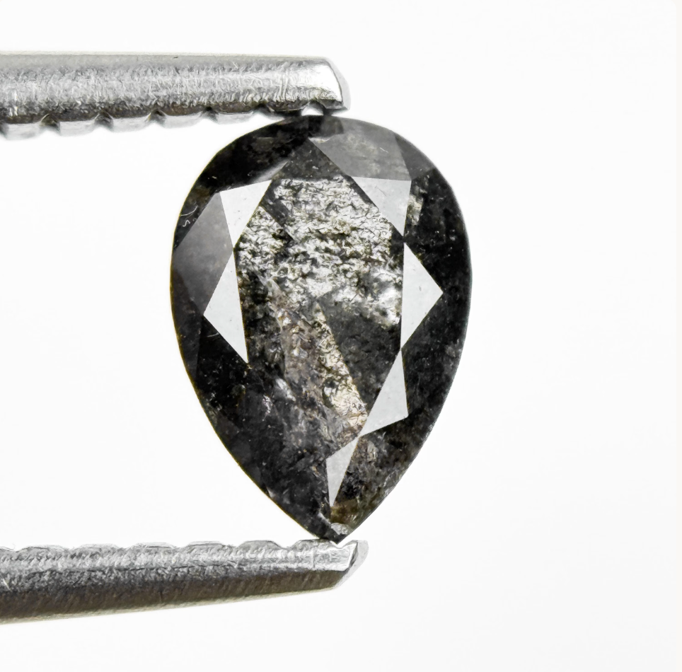 0.71 Ct Pear Rose Cut Grey Natural Salt and Pepper Diamond