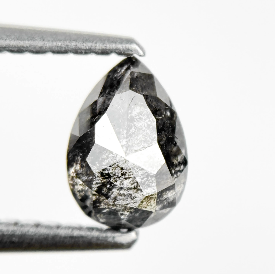 0.71 Ct Pear Rose Cut Grey Natural Salt and Pepper Diamond
