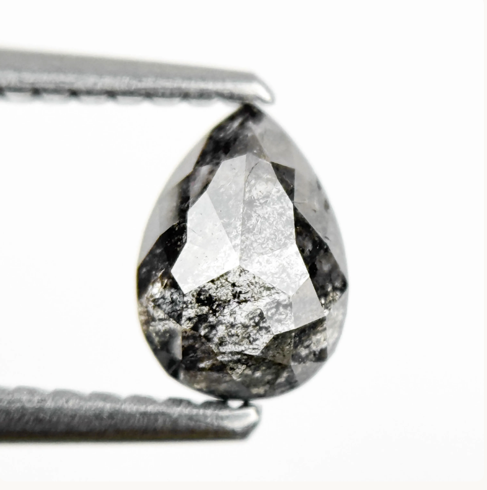 0.71 Ct Pear Rose Cut Grey Natural Salt and Pepper Diamond