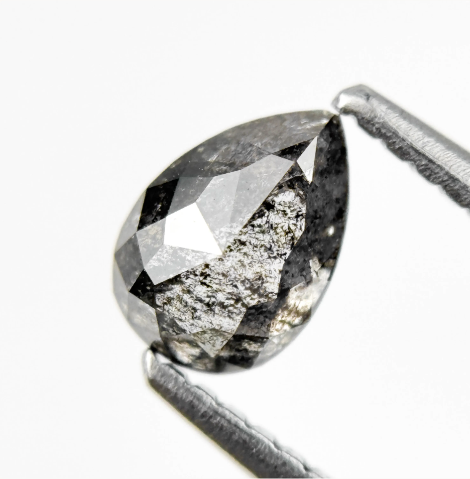0.71 Ct Pear Rose Cut Grey Natural Salt and Pepper Diamond