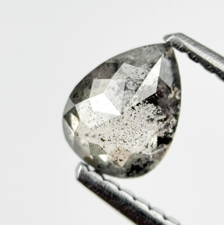 0.74 Ct Pear Rose Cut Grey Natural Minimal Diamond
