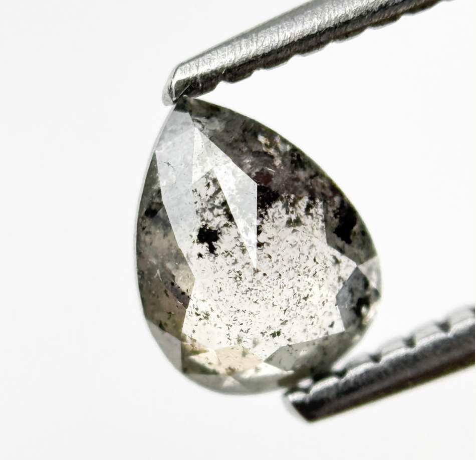 0.74 Ct Pear Rose Cut Grey Natural Minimal Diamond
