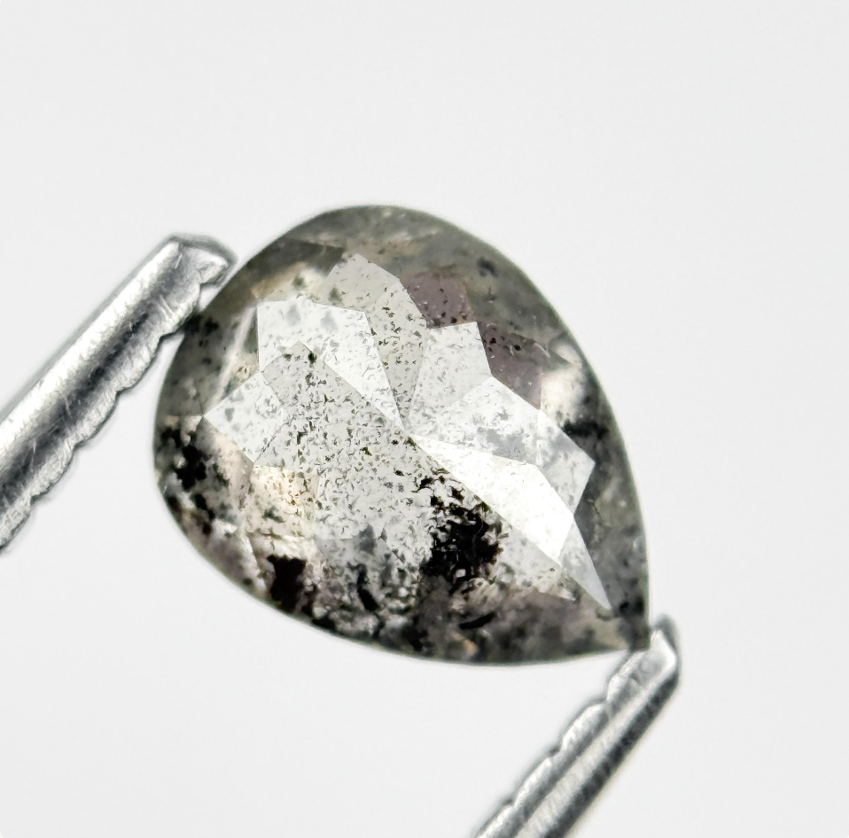 0.74 Ct Pear Rose Cut Grey Natural Minimal Diamond