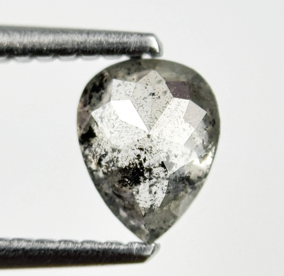 0.74 Ct Pear Rose Cut Grey Natural Minimal Diamond