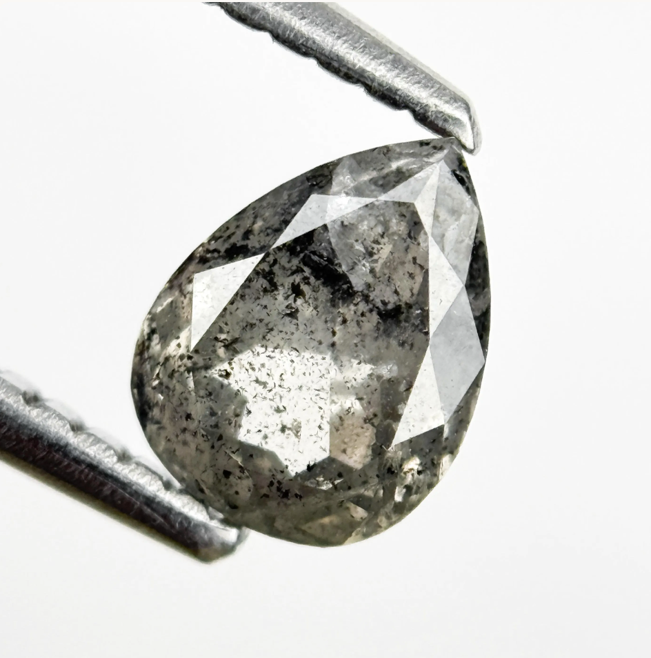 0.74 Ct Pear Rose Cut Grey Natural Minimal Diamond