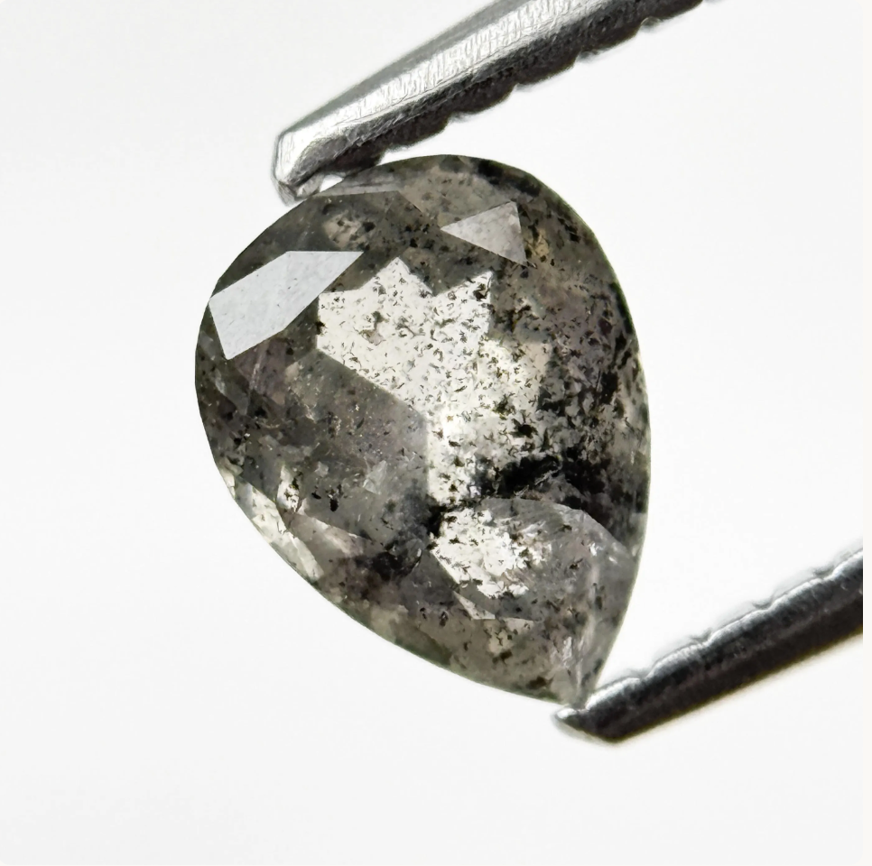 0.74 Ct Pear Rose Cut Grey Natural Minimal Diamond