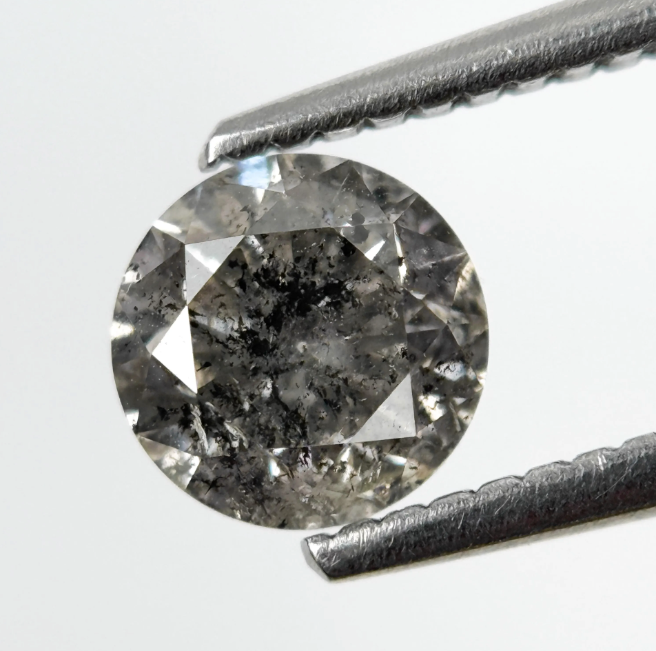 0.98 Ct Round Brilliant Cut Grey Natural Galaxy Diamond