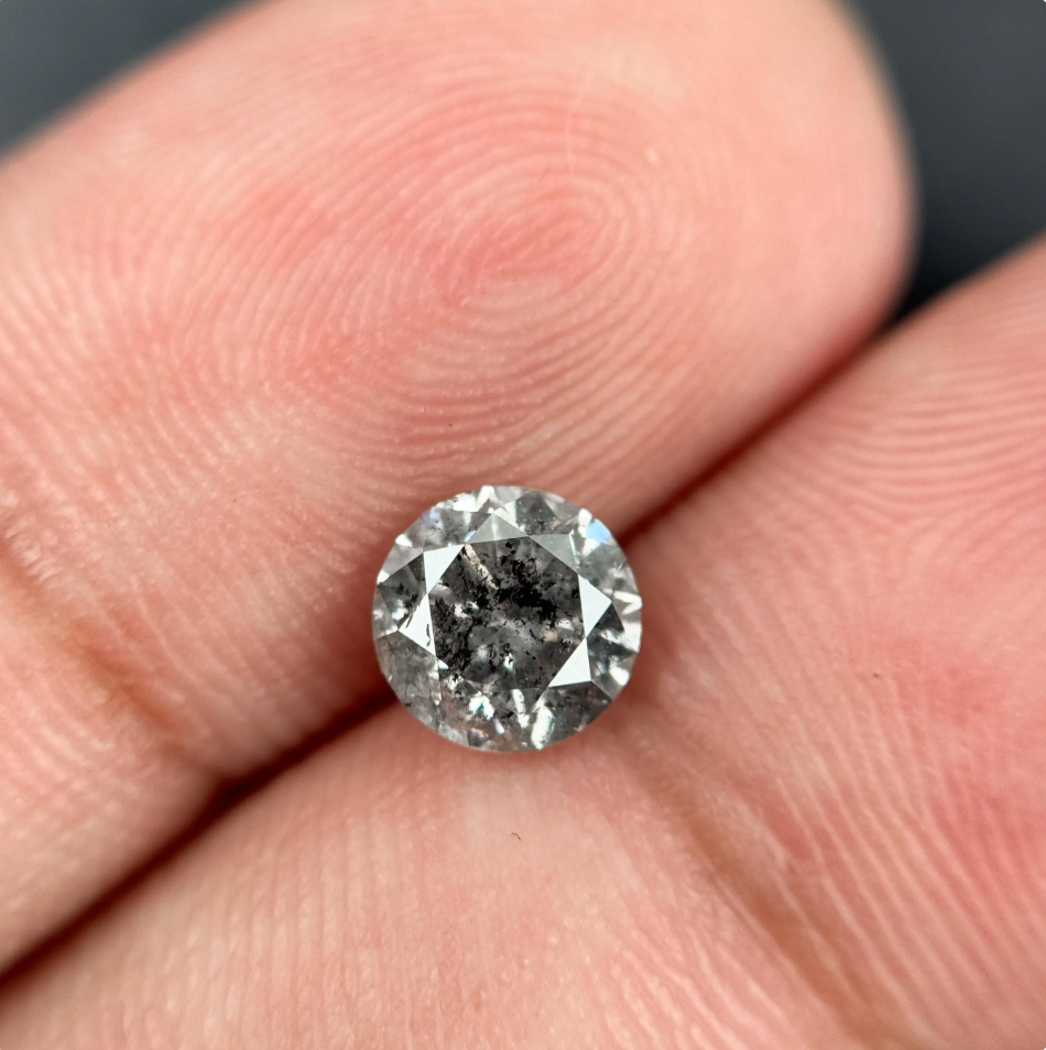 0.98 Ct Round Brilliant Cut Grey Natural Galaxy Diamond