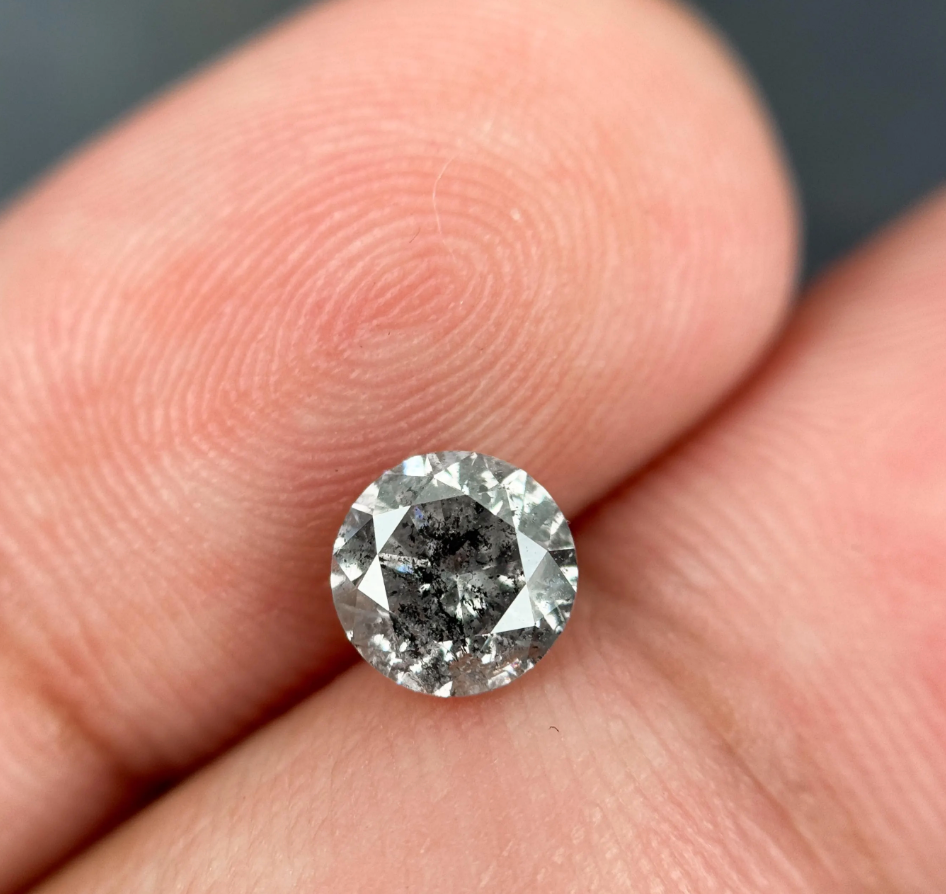 0.98 Ct Round Brilliant Cut Grey Natural Galaxy Diamond