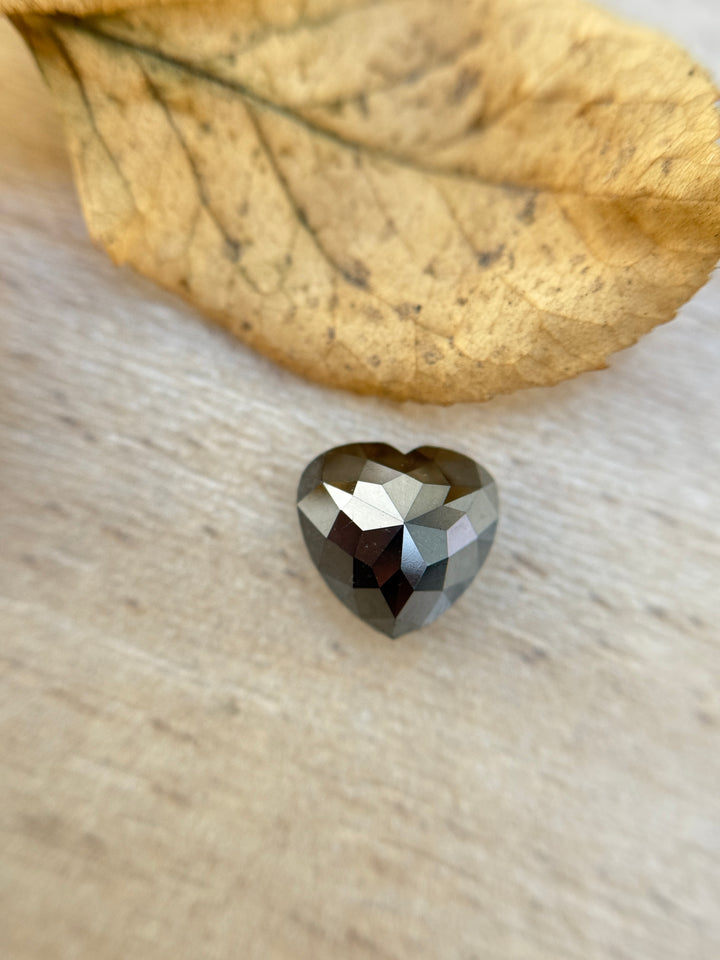 2.89 Ct Heart Rose Cut Black Natural Salt and Pepper Diamond