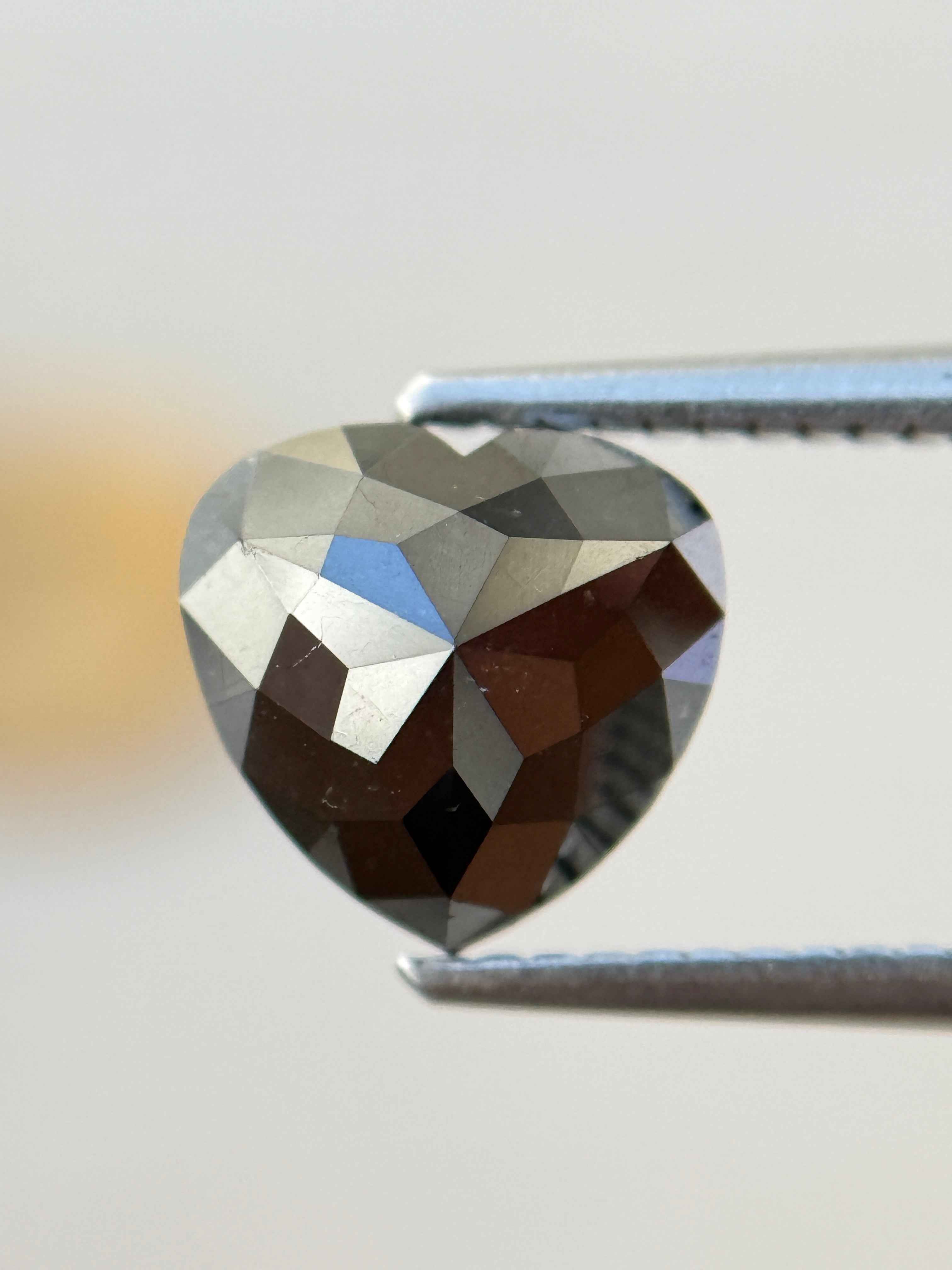 2.89 Ct Heart Rose Cut Black Natural Salt and Pepper Diamond