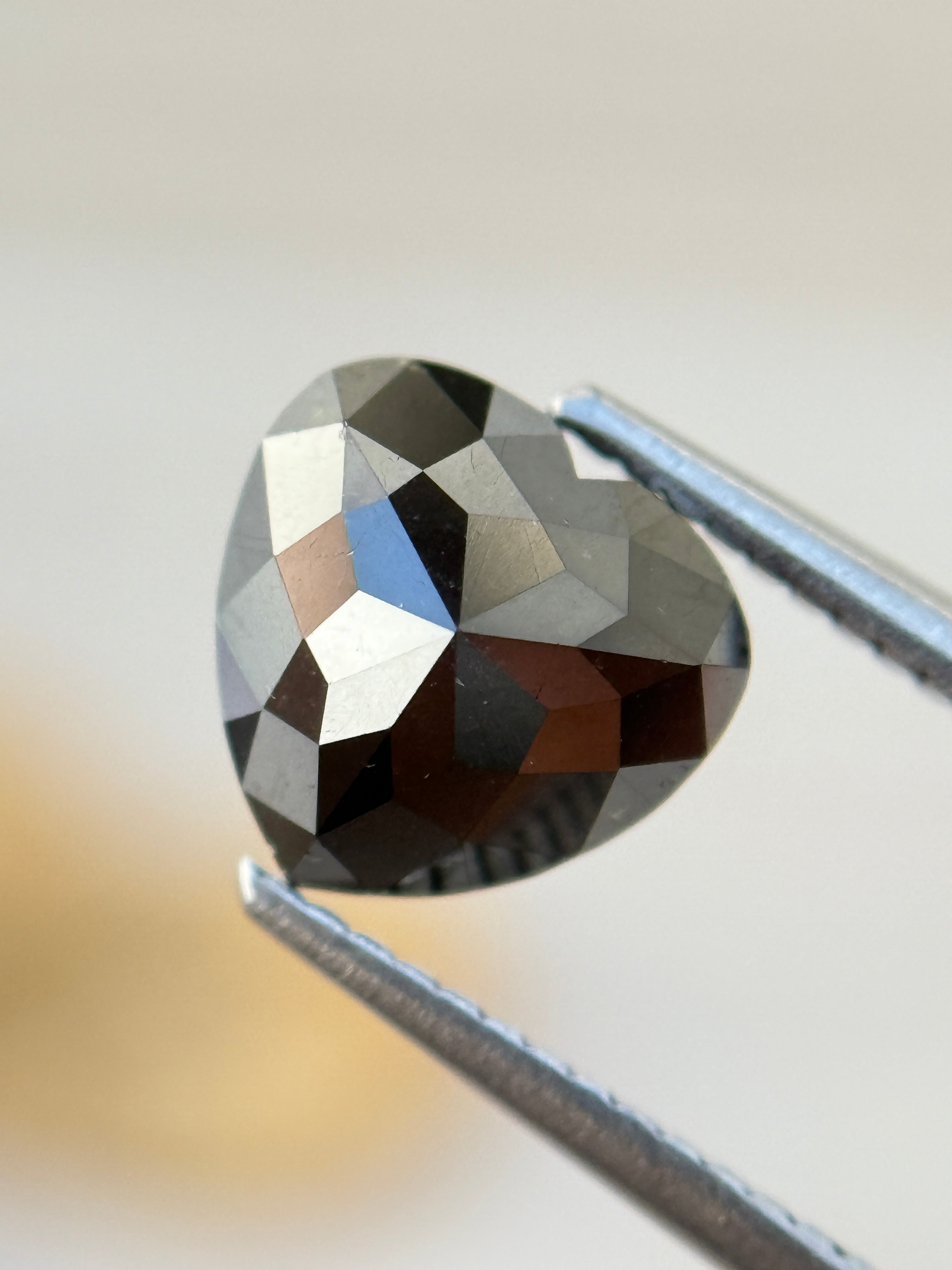2.89 Ct Heart Rose Cut Black Natural Salt and Pepper Diamond