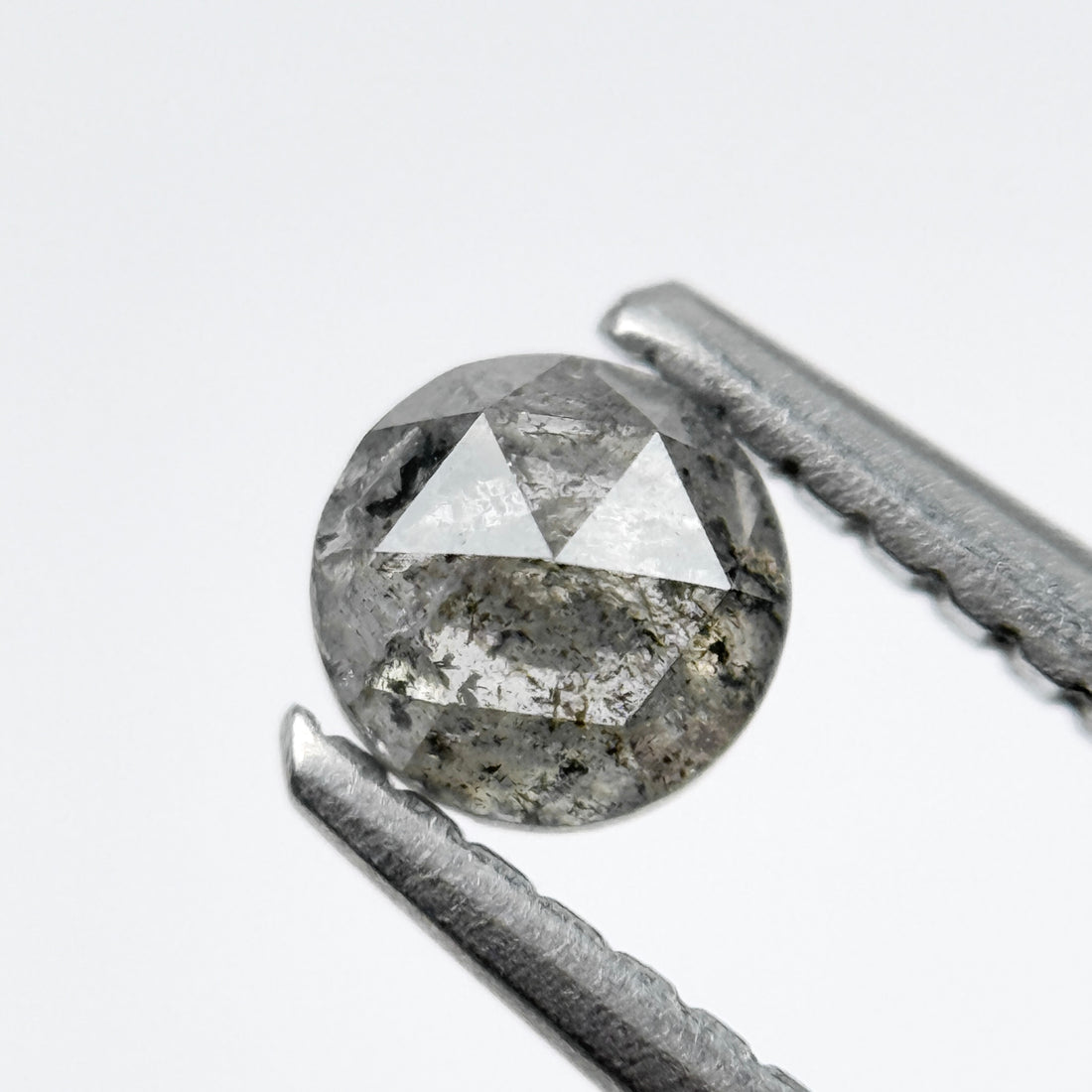 0.41 Ct Round Rose Cut Grey Natural Salt and Pepper Diamond