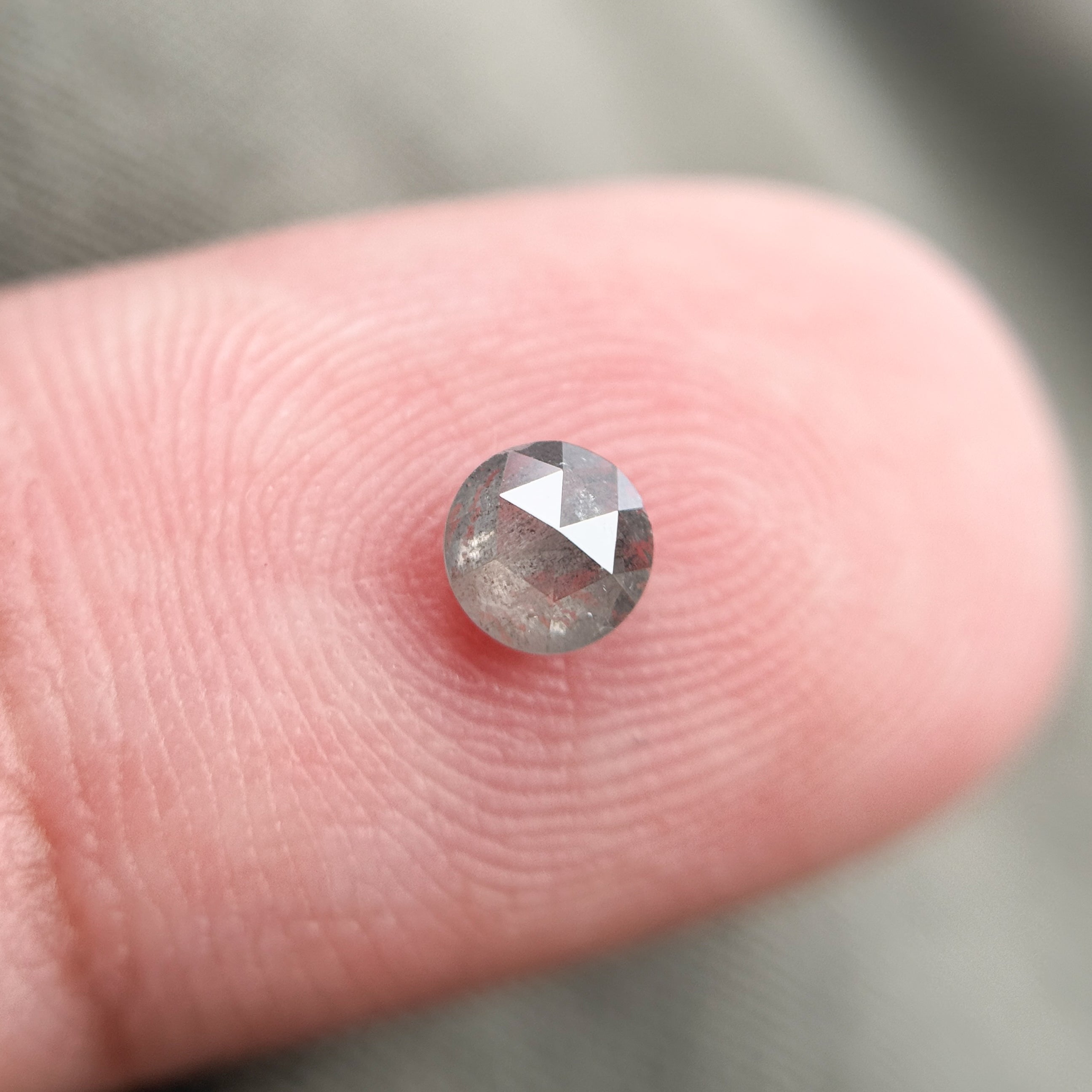 0.37 Ct Round Rose Cut Grey Natural Salt and Pepper Diamond