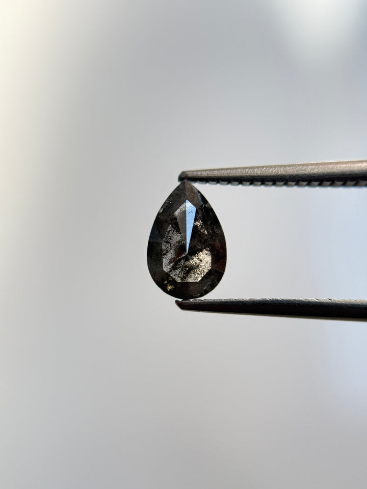 1.29 Ct Pear Rose Cut Grey Natural Salt and Pepper Diamond