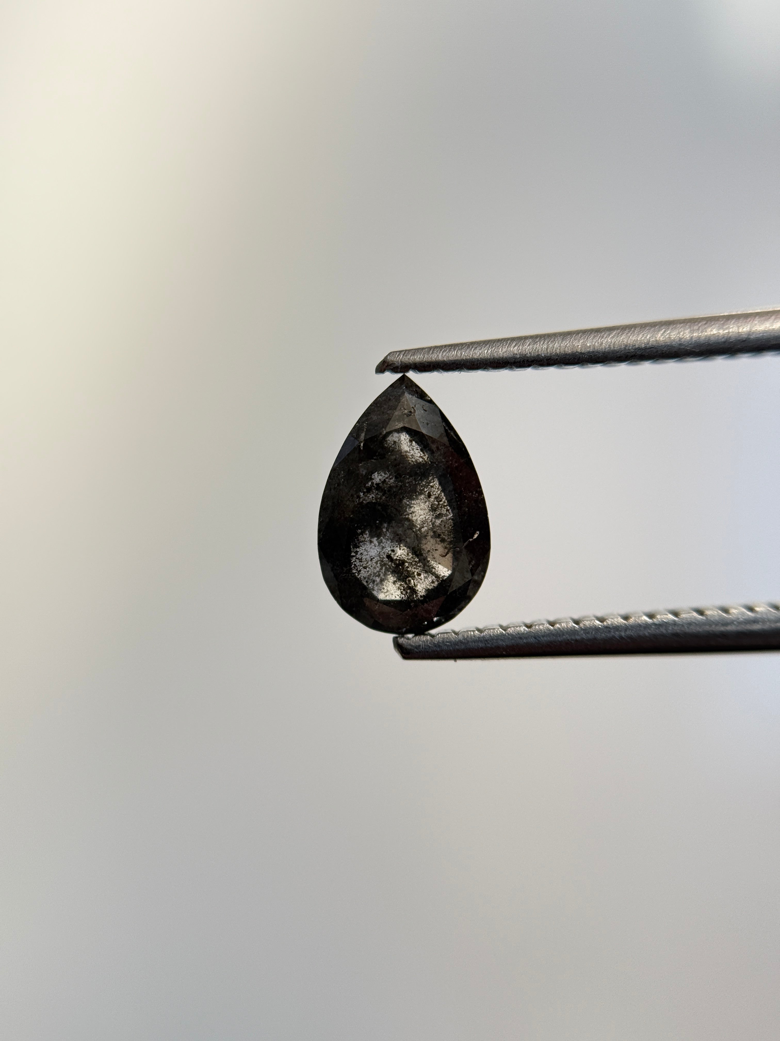 1.29 Ct Pear Rose Cut Grey Natural Salt and Pepper Diamond