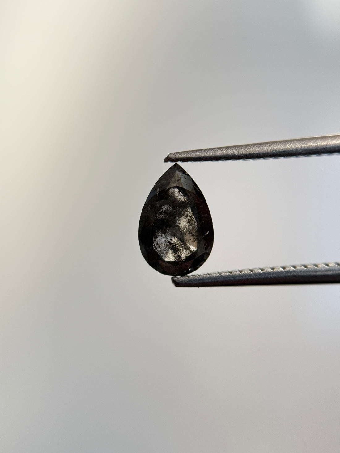 1.29 Ct Pear Rose Cut Grey Natural Salt and Pepper Diamond
