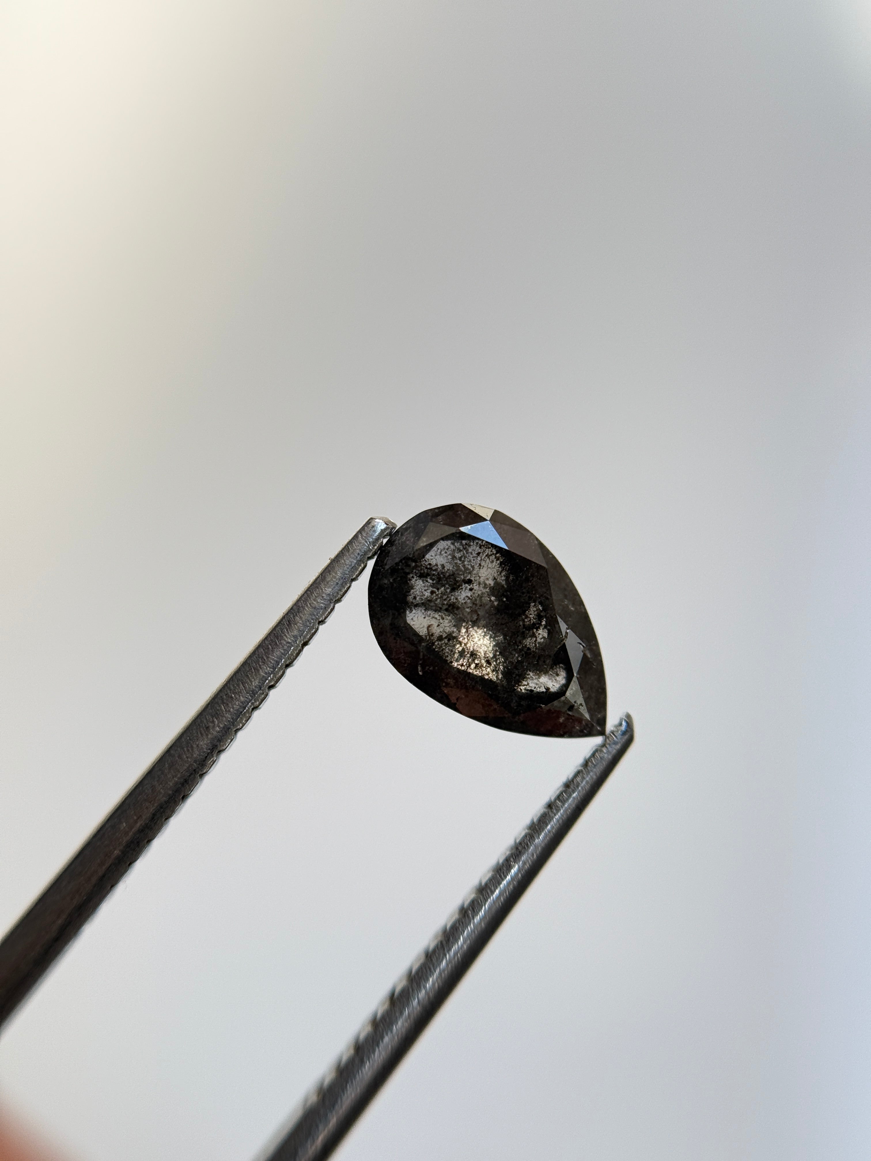 1.29 Ct Pear Rose Cut Grey Natural Salt and Pepper Diamond