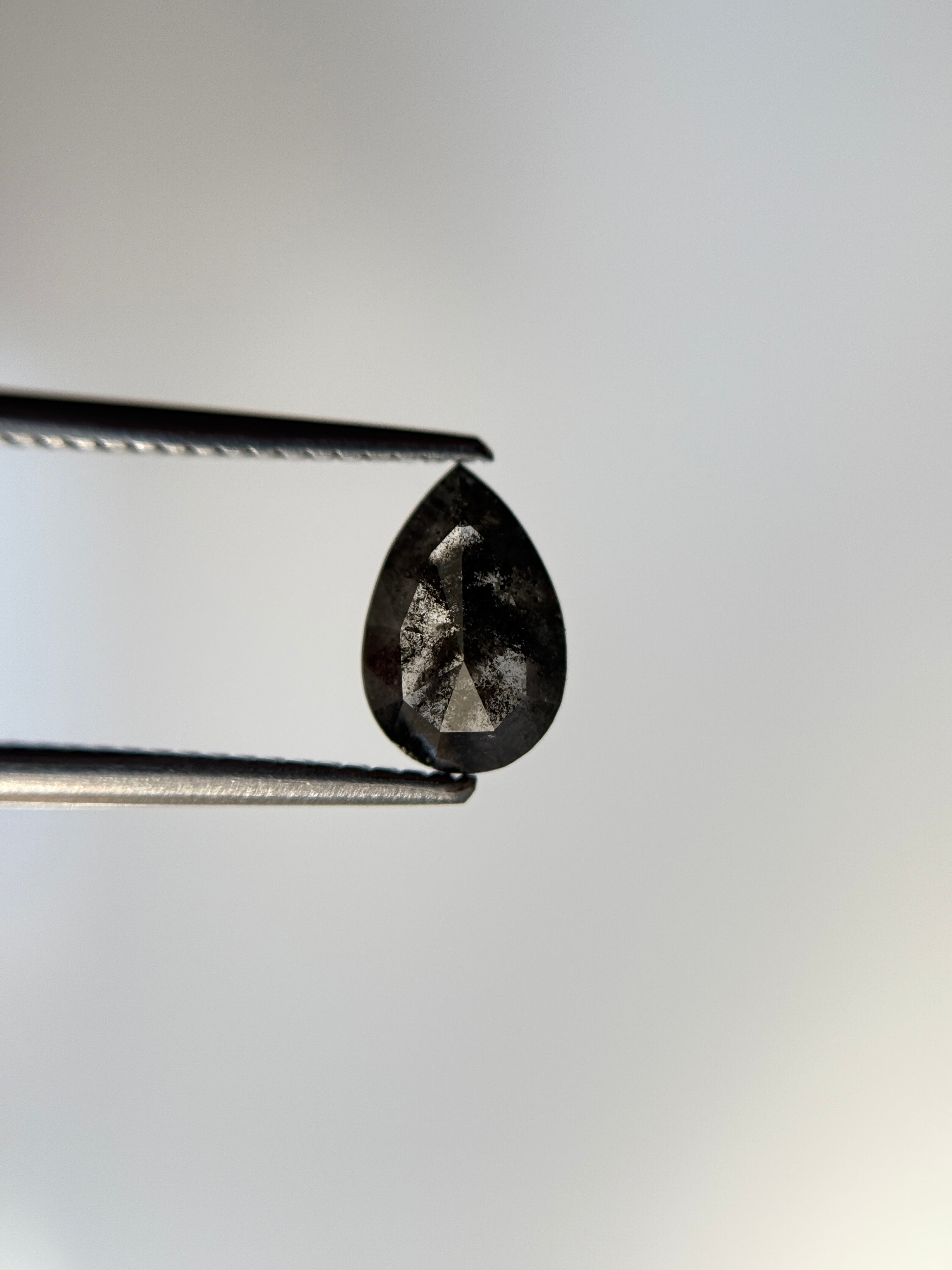 1.29 Ct Pear Rose Cut Grey Natural Salt and Pepper Diamond