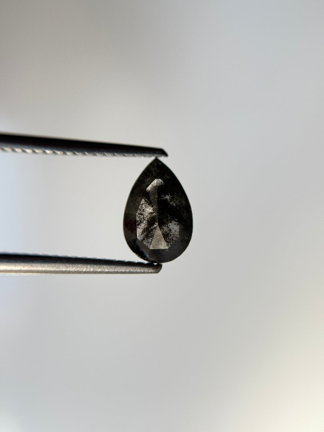 1.29 Ct Pear Rose Cut Grey Natural Salt and Pepper Diamond