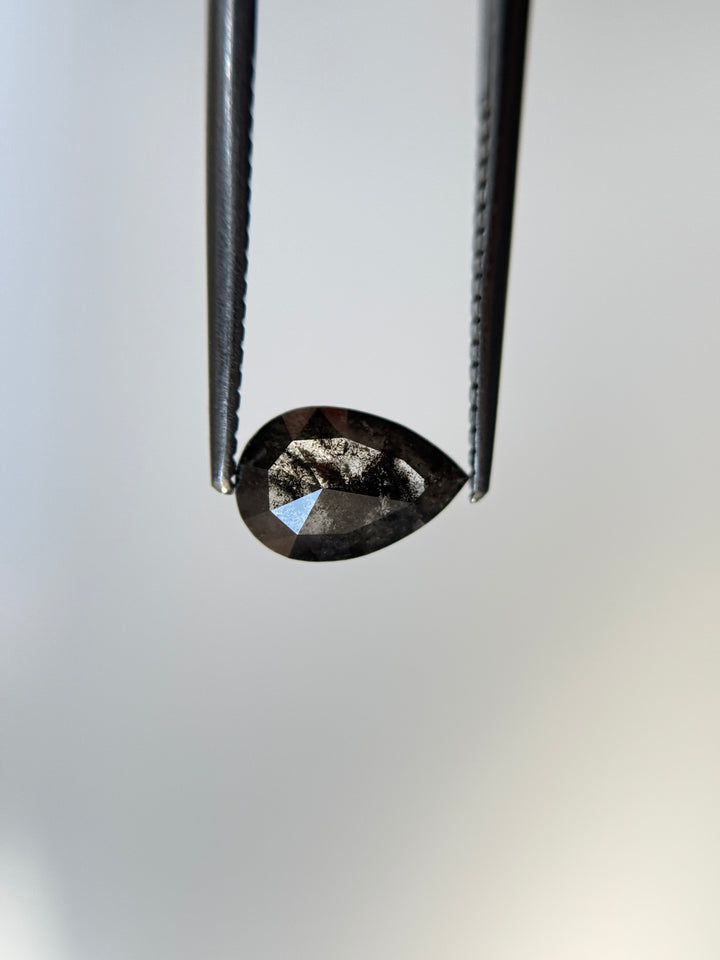 1.29 Ct Pear Rose Cut Grey Natural Salt and Pepper Diamond