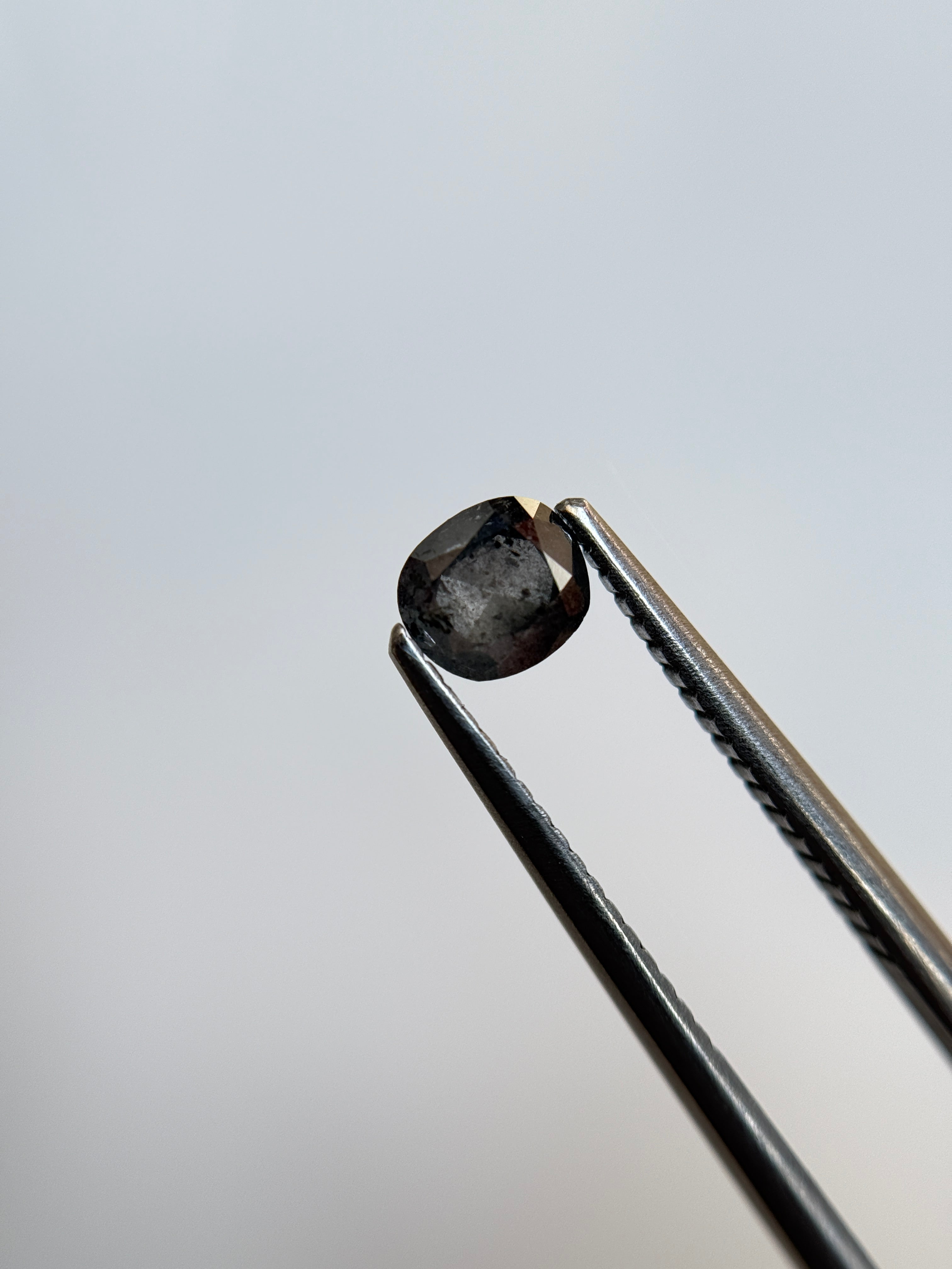 0.79 Ct Cushion Rose Cut Grey Natural Salt and Pepper Diamond
