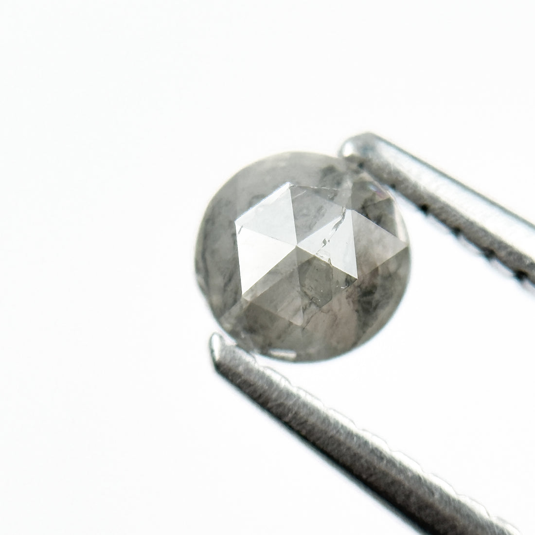 0.51 Ct Round Rose Cut Grey Natural Salt and Pepper Diamond