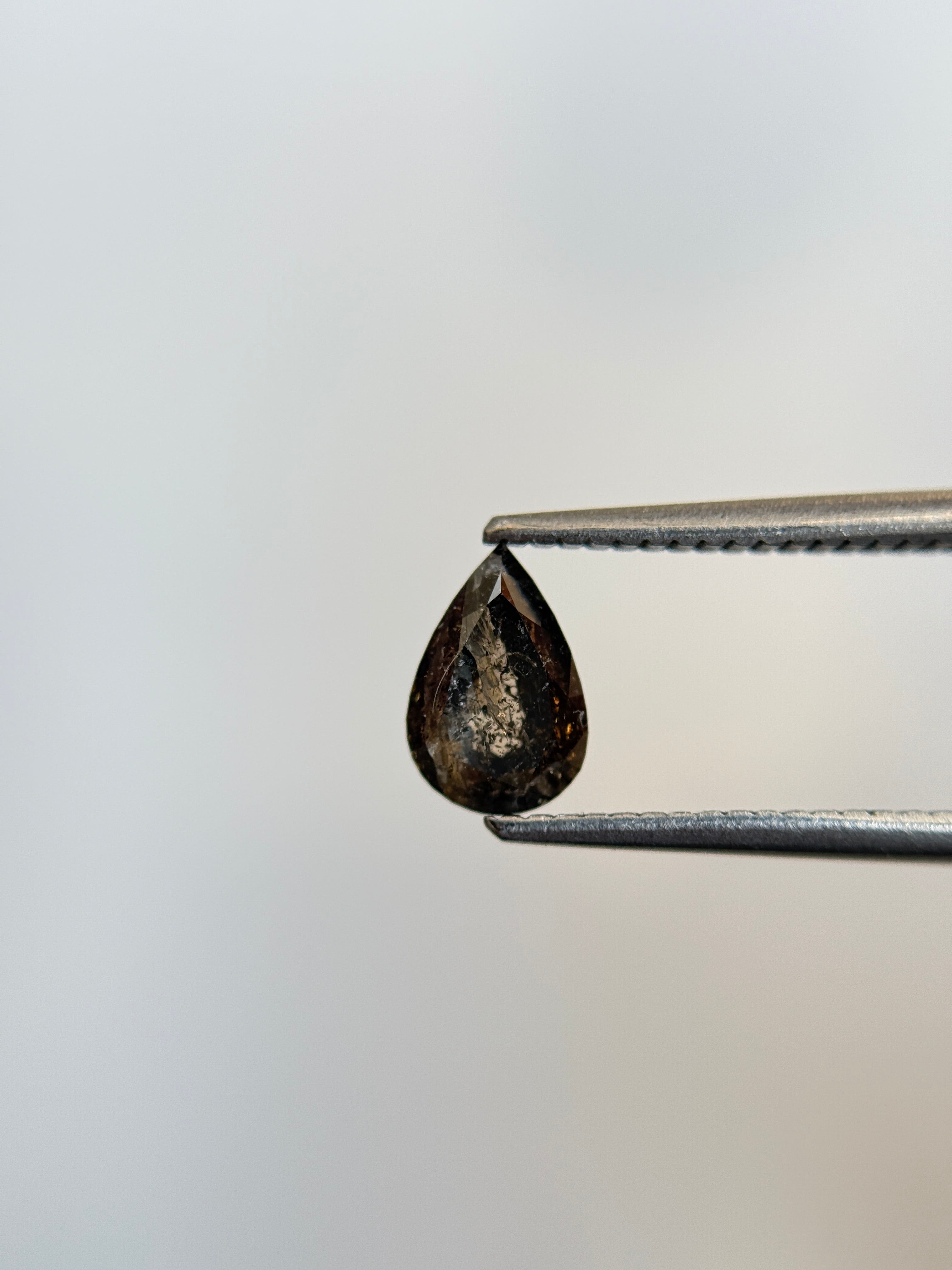 1.09 Ct Pear Rose Cut Grey Natural Salt and Pepper Diamond
