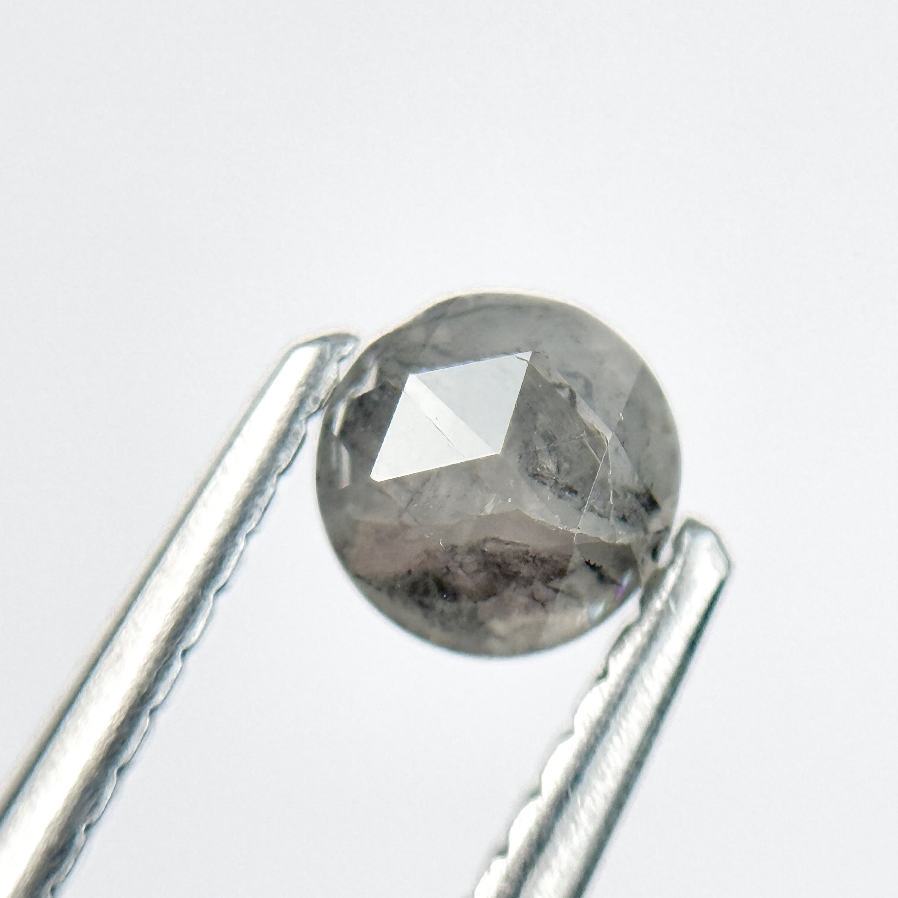 0.51 Ct Round Rose Cut Grey Natural Salt and Pepper Diamond