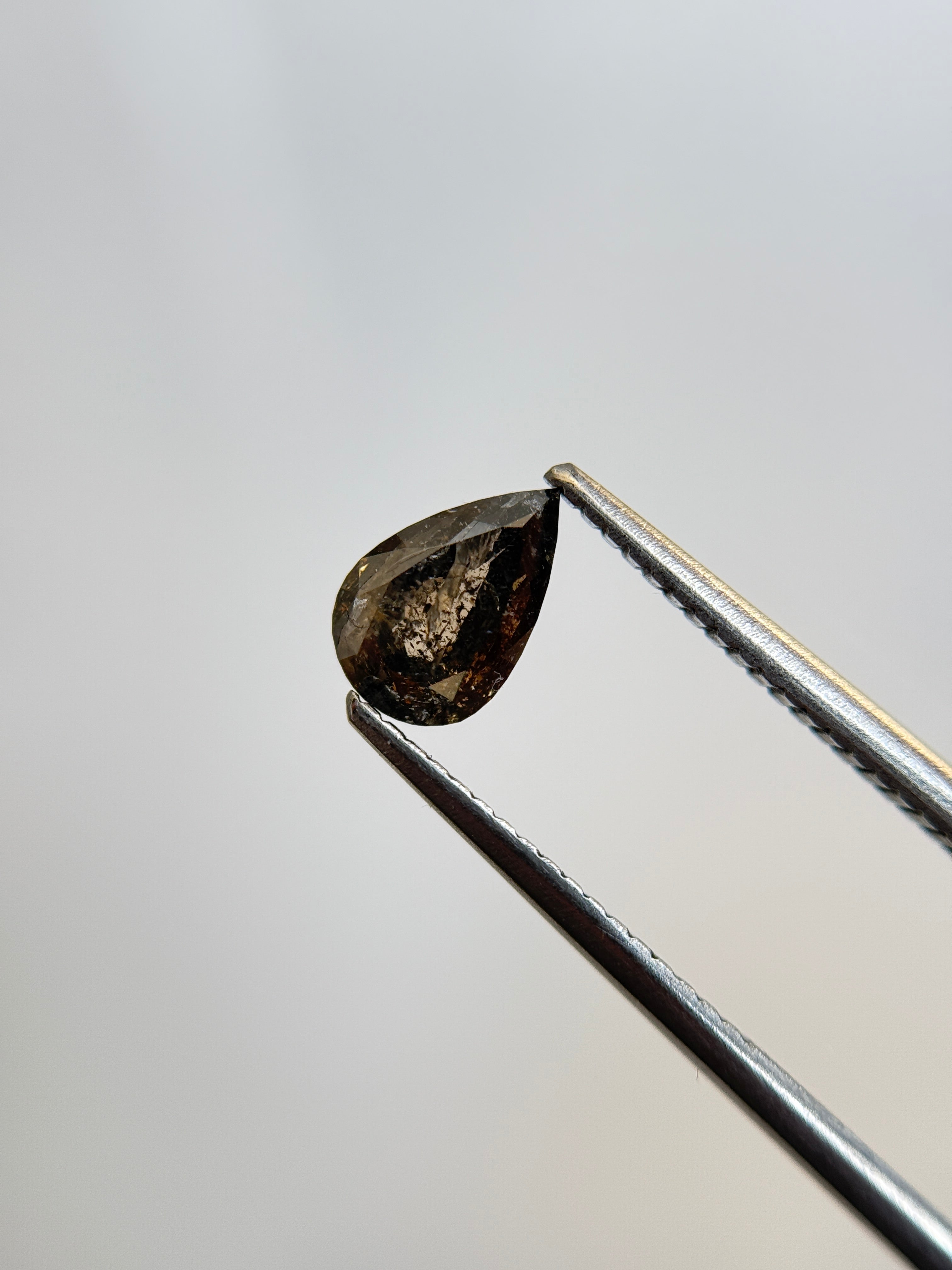 1.09 Ct Pear Rose Cut Grey Natural Salt and Pepper Diamond