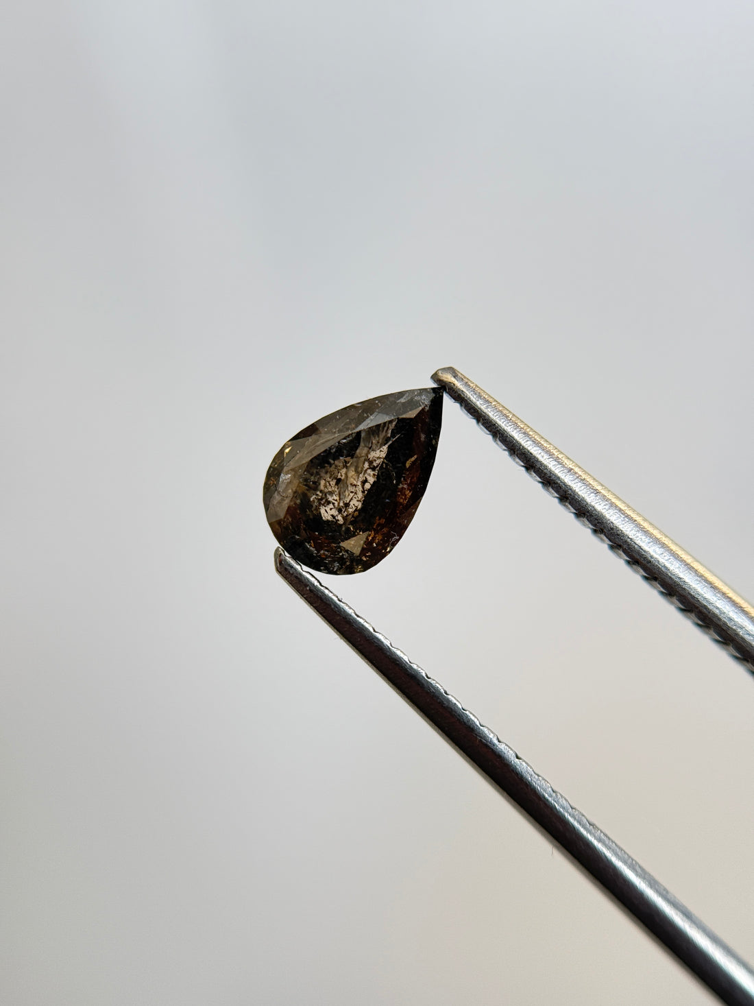 1.09 Ct Pear Rose Cut Grey Natural Salt and Pepper Diamond