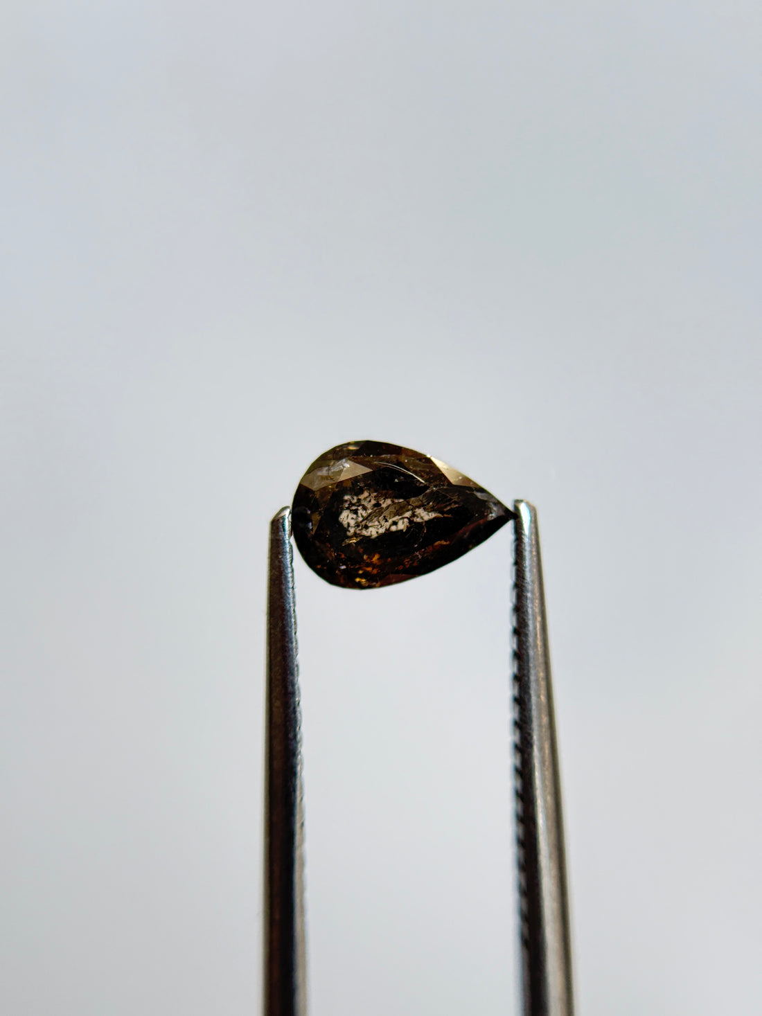 1.09 Ct Pear Rose Cut Grey Natural Salt and Pepper Diamond